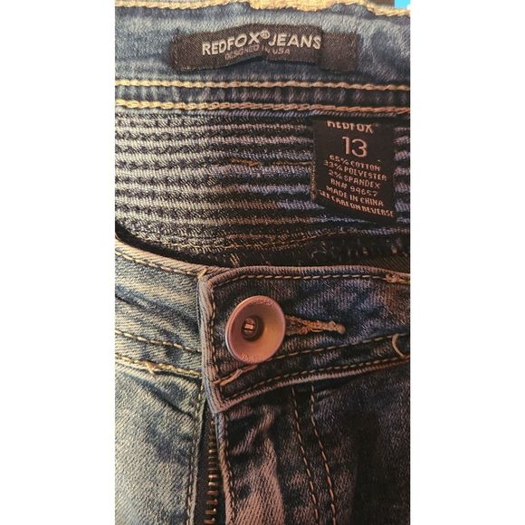 Red Fox women's/junior  blue ruggid Jeans slim size 13   37L  inseam 30 - Picture 3 of 4